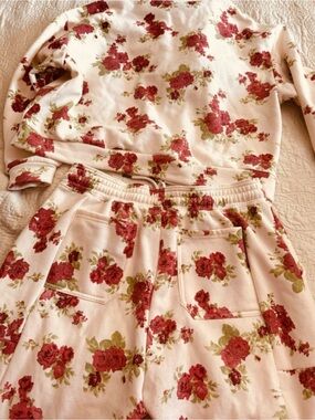 Olive & Oak Cream Floral Track Joggers with Red Rose Print